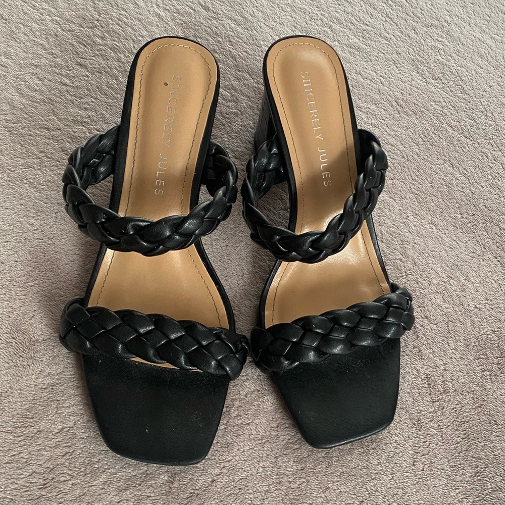 Sincerely Jules Women's Size 10 Iris Block Heel Braided Strap Sandals Black